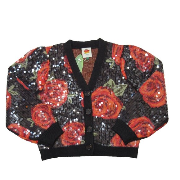 NWT Farm Rio Latin Roses Floral Sequin Knit Cardigan M $298 - Picture 2 of 9